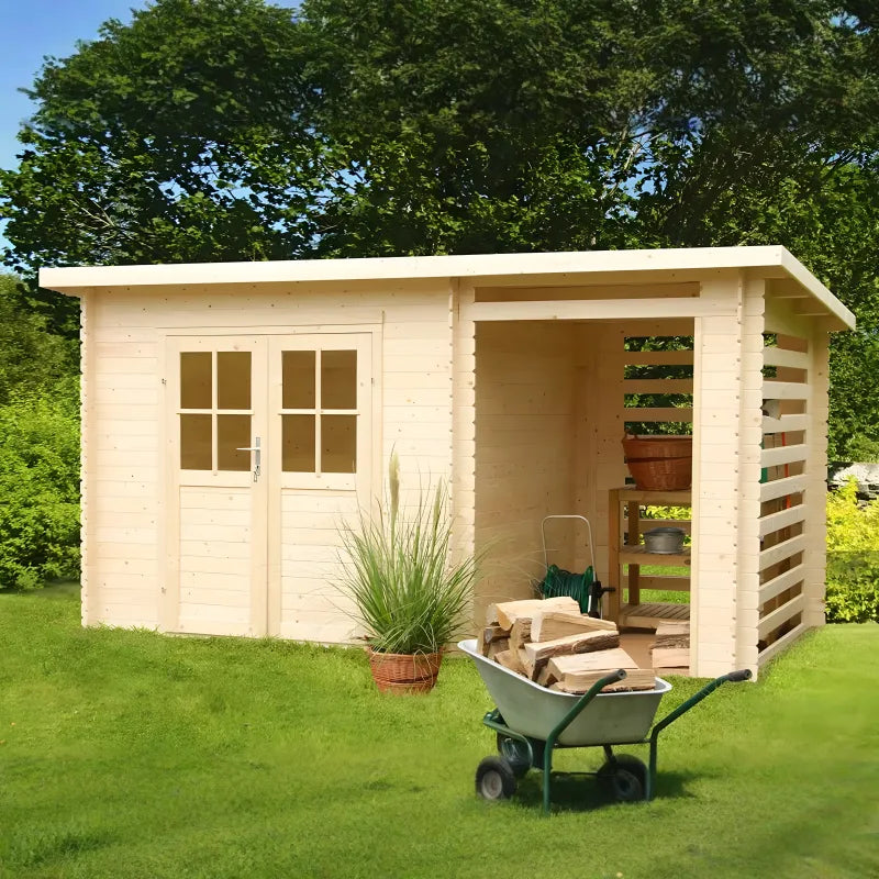Abri de jardin bois Katy – 4,44 + 3 m² – Prix d’usine