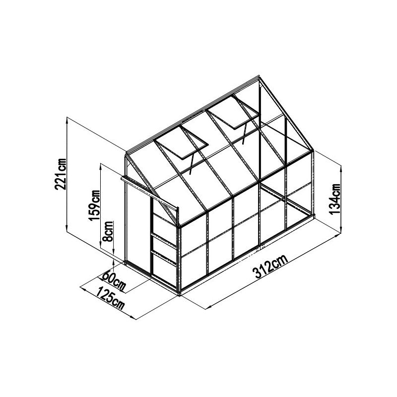 Serre Adossée - 3,9m² - Verte - en Polycarbonate 4mm