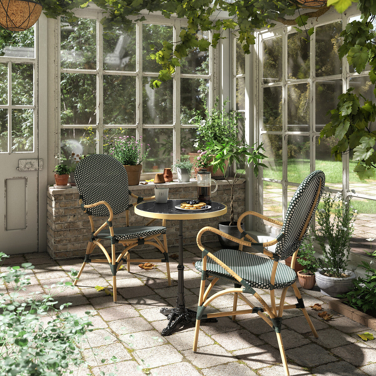 Table de Jardin Marbre & Métal Fonte - Bistro