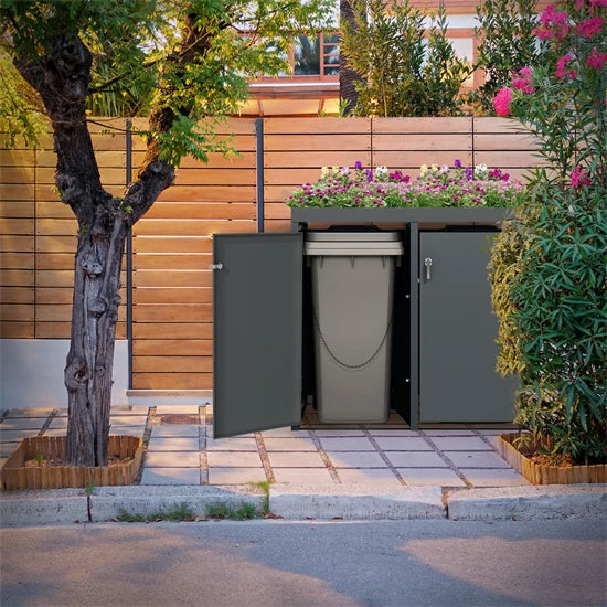 Abris de Poubelle avec Toit Végétal - Pour 2 Poubelles