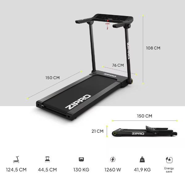 Tapis de course pliant Zipro Pacto 125 x 45 cm, 16 km/h