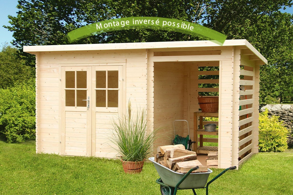 Abri de jardin bois Katy – 4,44 + 3 m² – Prix d’usine
