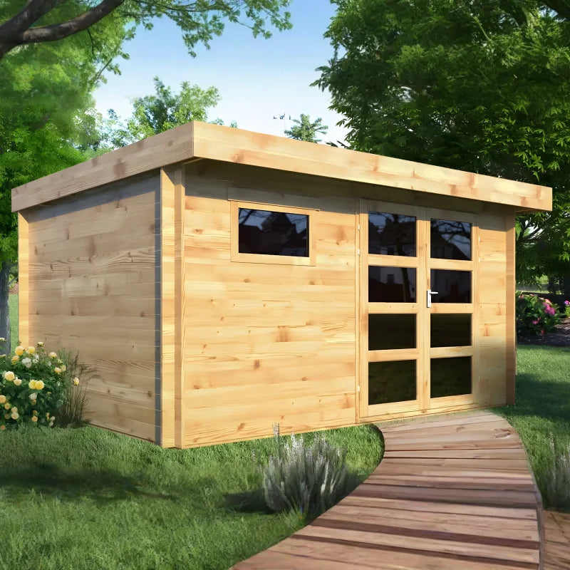 Abri de jardin bois Ep. 28mm, 13 m² – toit plat