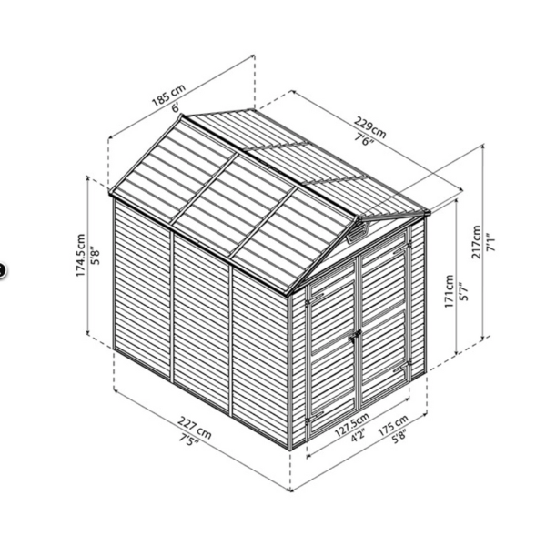 Abri de jardin en polycarbonate 1,85x2,29x2,17m