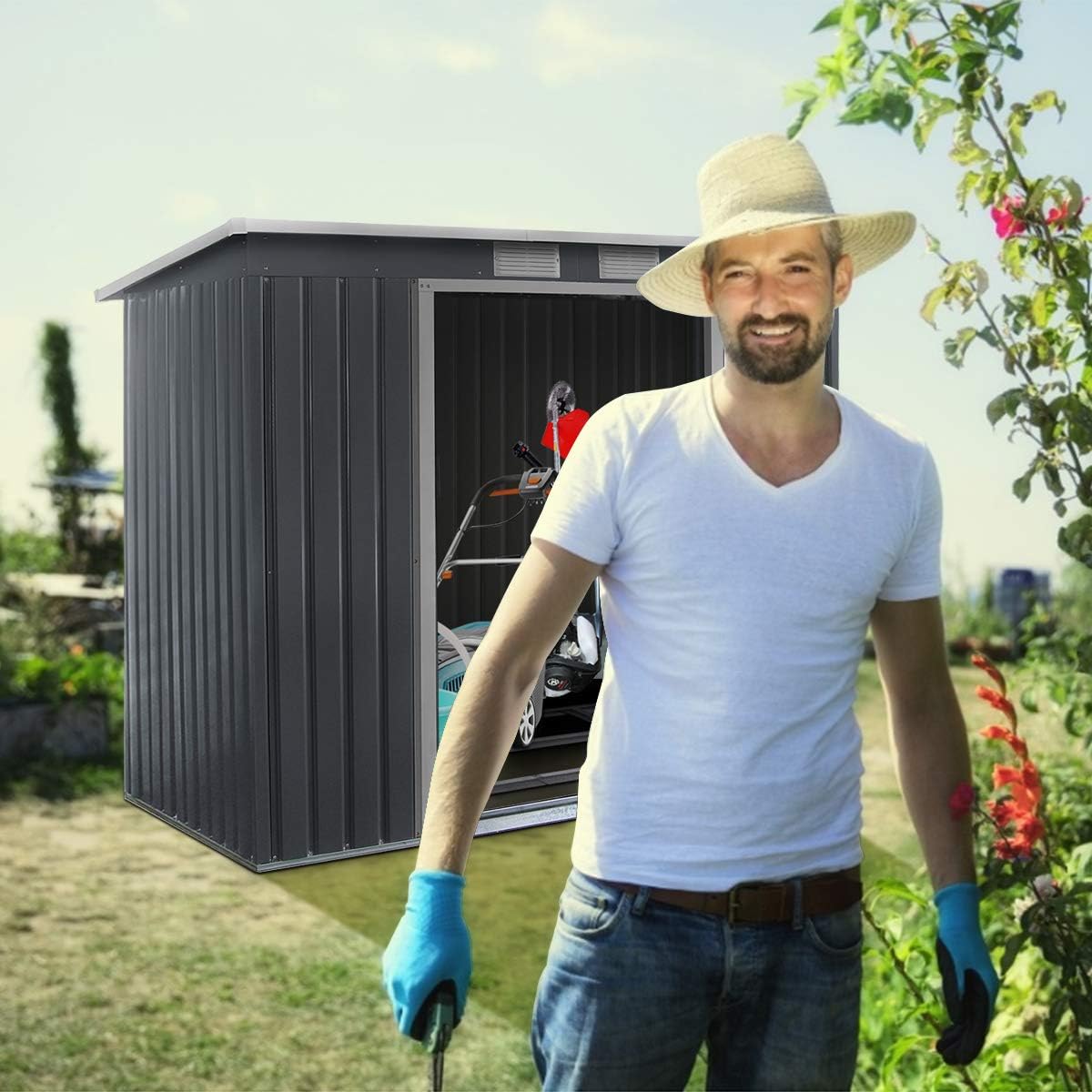 Abri de Jardin en Métal avec Base - Portes Coulissantes