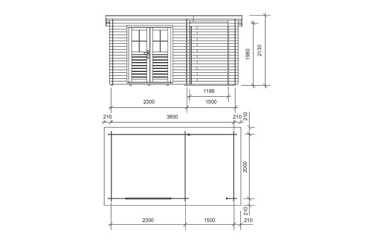 Abri de jardin bois Katy – 4,44 + 3 m² – Prix d’usine