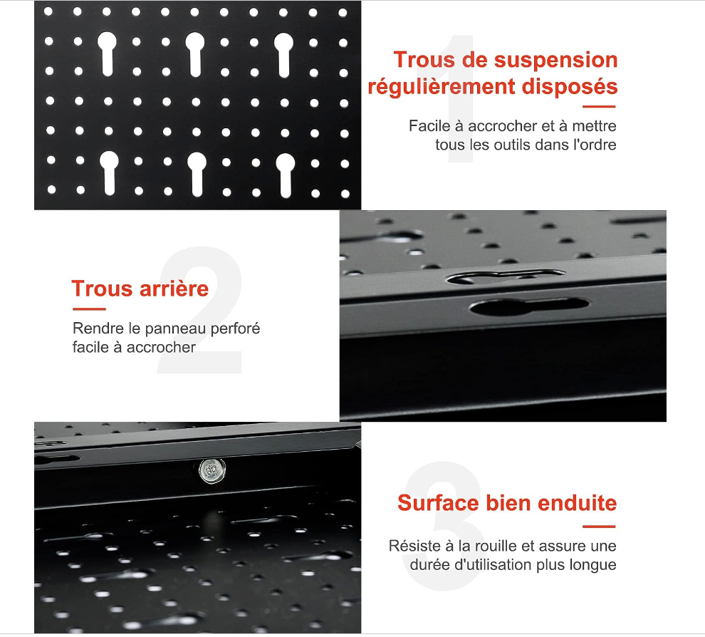 Organisateur d'Outils Mural en Panneau Perforé - Métal