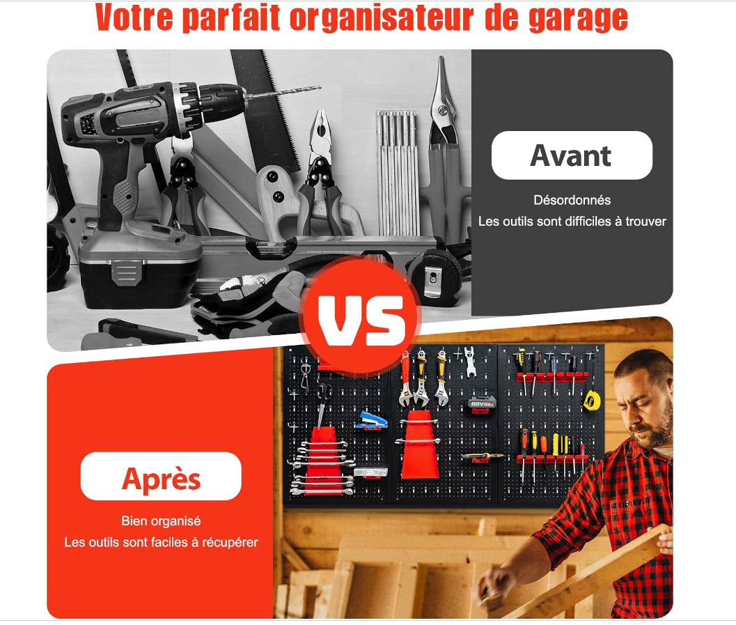 Organisateur d'Outils Mural en Panneau Perforé - Métal