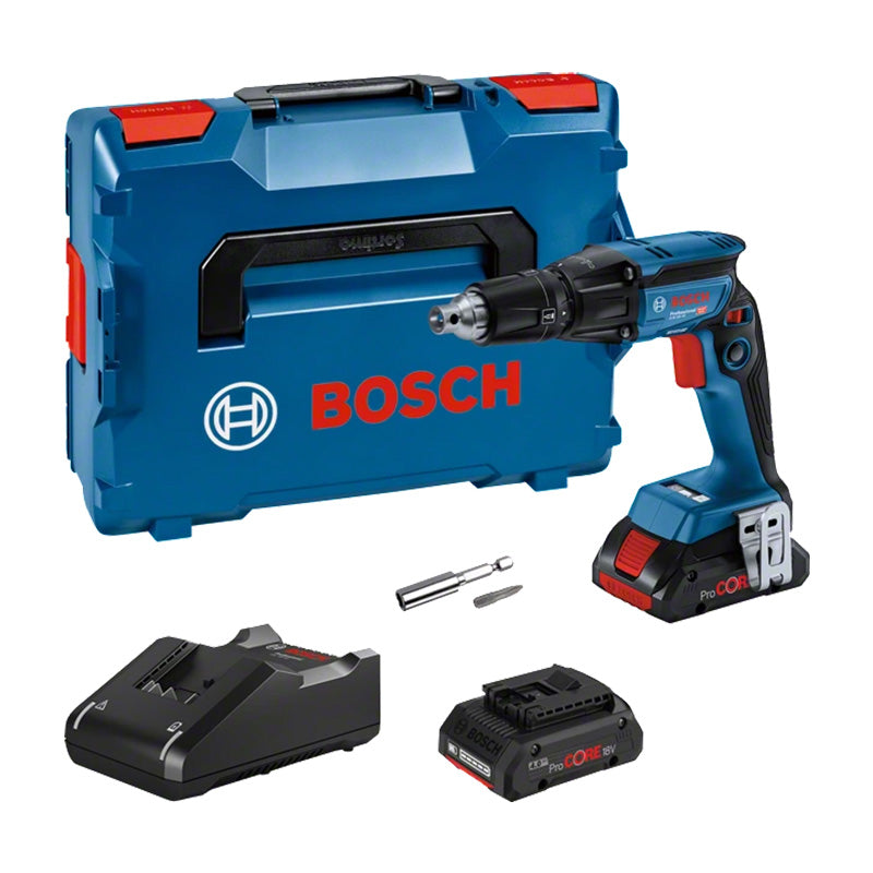 Visseuse plaquiste sans fil GTB 18V-45 BOSCH PROFESSIONAL 06019K7002 avec 2 batteries 4 Ah ProCORE 18V, chargeur GAL 18V-40, L-BOXX