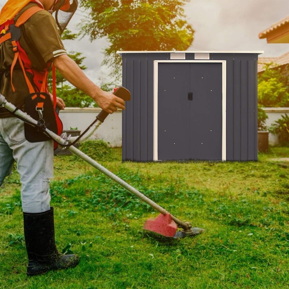 Abri de Jardin en Métal avec Base - Portes Coulissantes