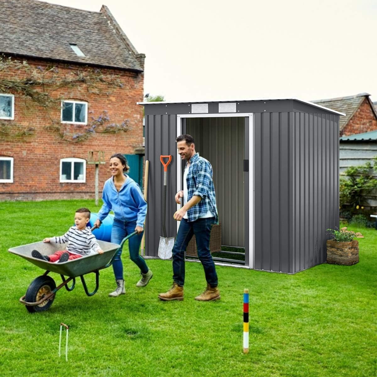 Abri de Jardin en Métal avec Base - Portes Coulissantes