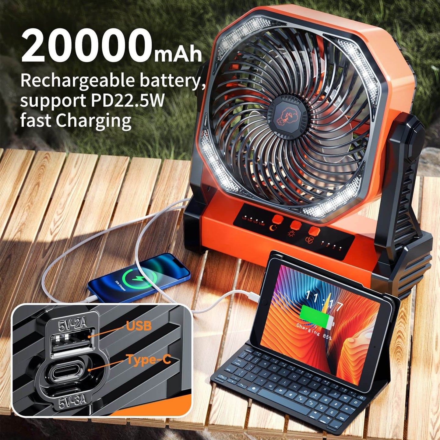 Ventilateur de Camping sans Fil 3 en 1