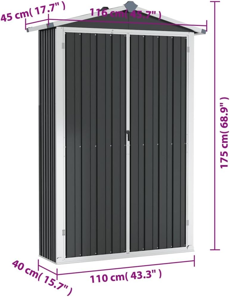Abri de Jardin Gris - 116x45x175 cm - Acier Galvanisé