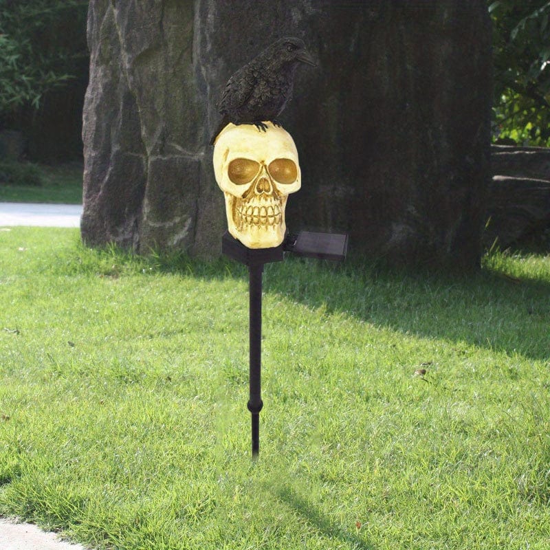 Lampe Solaire de Jardin Originale "Le Corbeau et Le Crâne"
