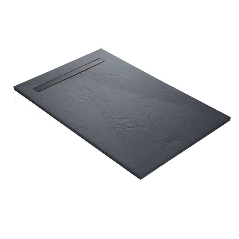 Receveur résine 120x80cm extra-plat MARMOX RC12080LITE-7015-LINE - Grille caniveau excentrée - Gris imitation ardoise