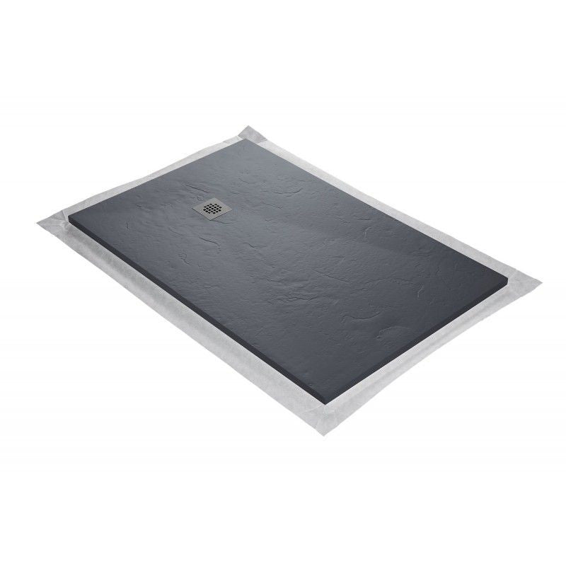 Receveur résine 120x90cm MARMOX RC12090SLATE-7015 - Grille carrée excentrée - Solid surface - Gris imitation ardoise