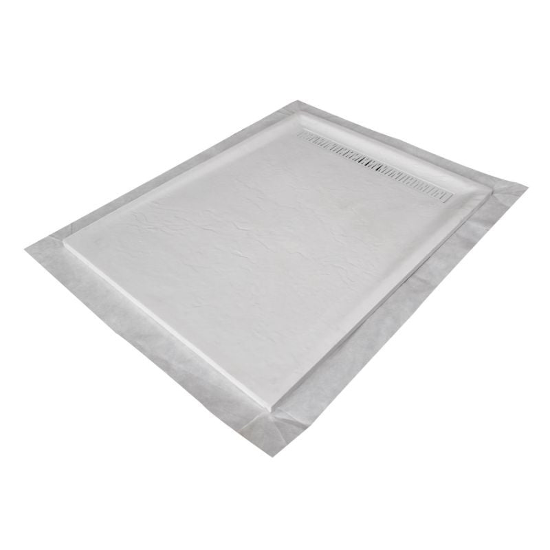 Receveur résine 120x90cm MARMOX RC12090SLATE-9010-LINE - Grille caniveau excentrée - Solid surface - Blanc imitation ardoise