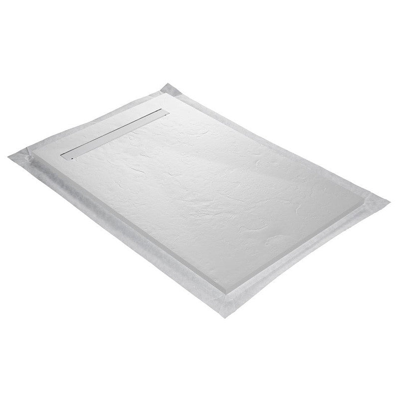 Receveur résine 150x100cm MARMOX RC150100SLATE-9010-LINE - Grille caniveau excentrée - Solid surface - Blanc imitation ardoise
