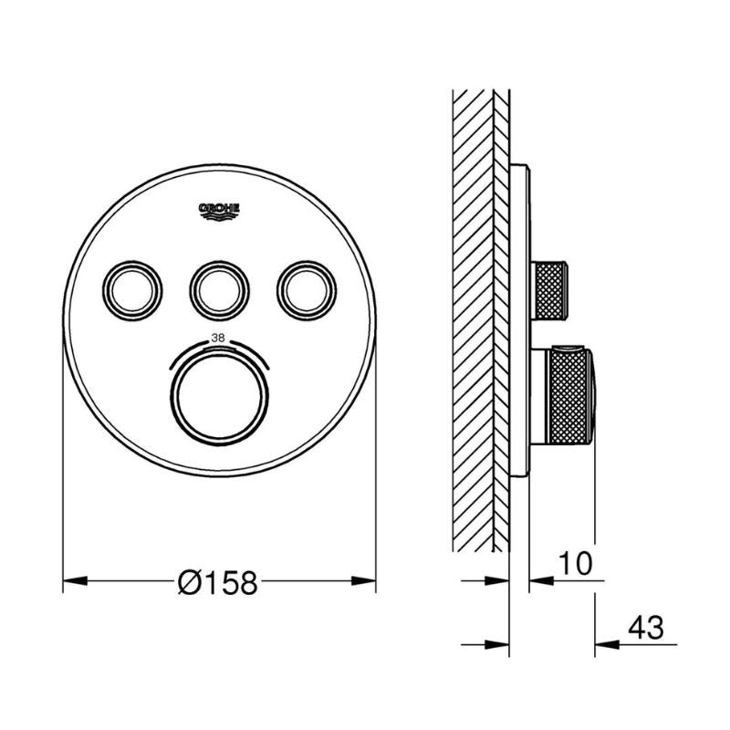 Thermostatique GROHTHERM SMARTCONTROLE GROHE pour installation encastrée 3 sorties