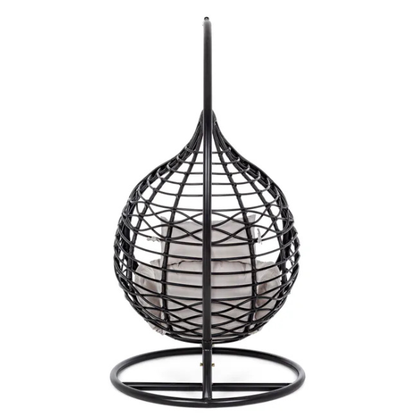 Chaise suspendue avec coussin en acier noir, balançoire pour jardin et piscine
