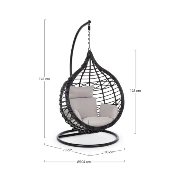 Chaise suspendue avec coussin en acier noir, balançoire pour jardin et piscine
