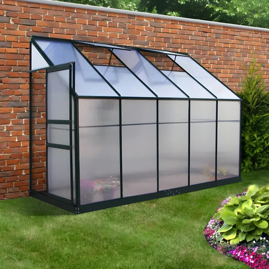 Serre Adossée - 3,9m² - Verte - en Polycarbonate 4mm