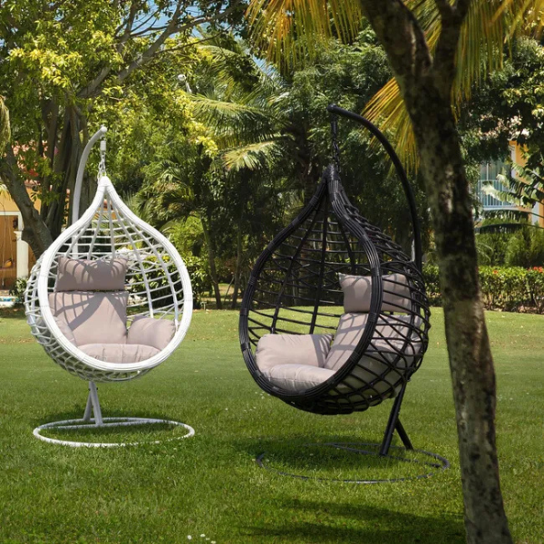 Chaise suspendue avec coussin en acier noir, balançoire pour jardin et piscine