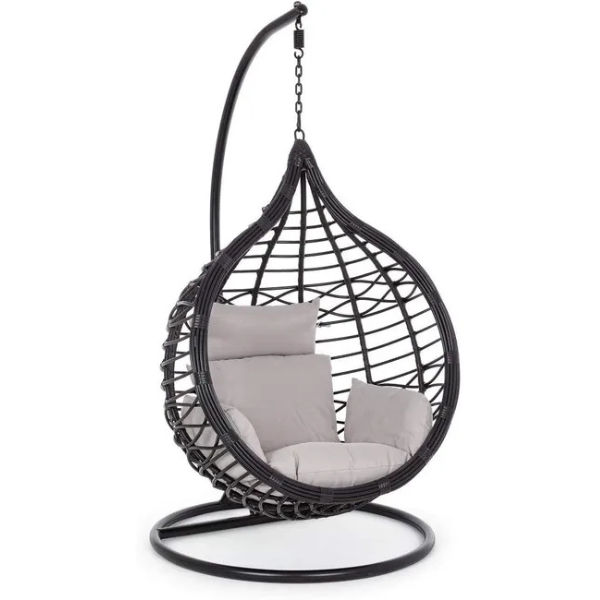 Chaise suspendue avec coussin en acier noir, balançoire pour jardin et piscine