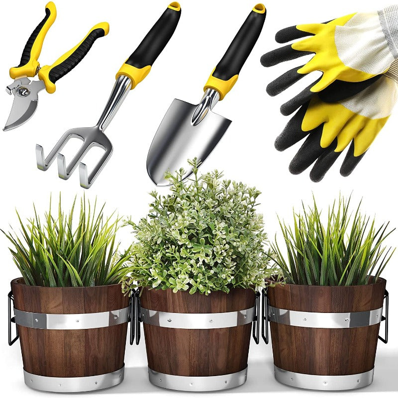 Jardinières en Bois Rustiques avec Ensemble d'Outils de Jardin