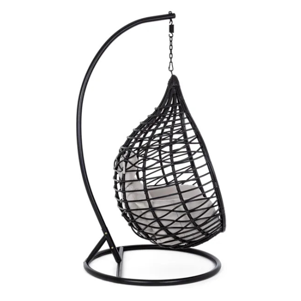 Chaise suspendue avec coussin en acier noir, balançoire pour jardin et piscine