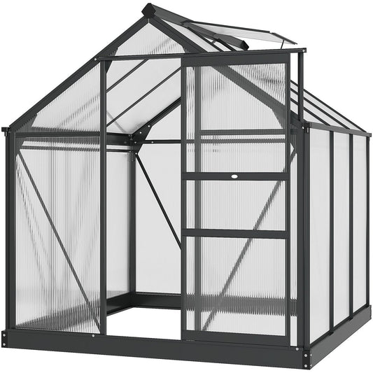 Serre de Jardin Aluminium Noire Polycarbonate 4,8 m² avec Base