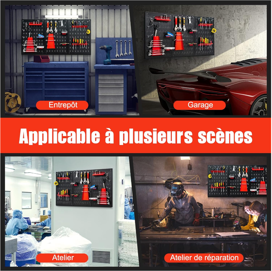 Organisateur d'Outils Mural en Panneau Perforé - Métal