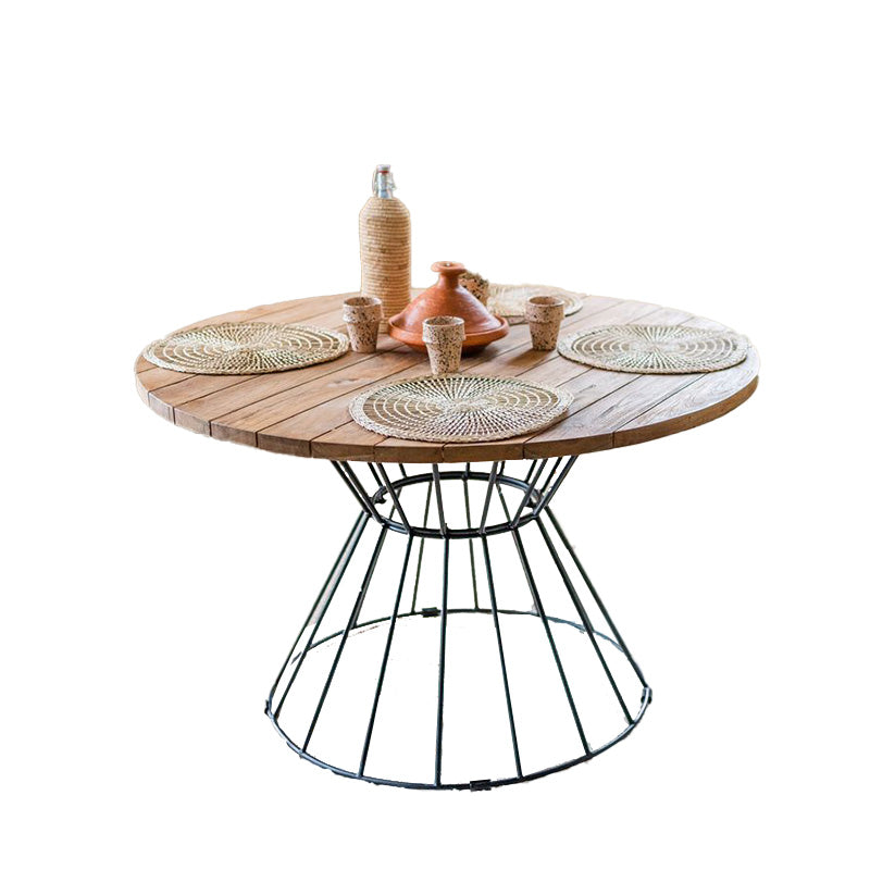 Table Paul - 4 à 6 places - 79 x 120 x 120 cm - metal & teck - bois & noir