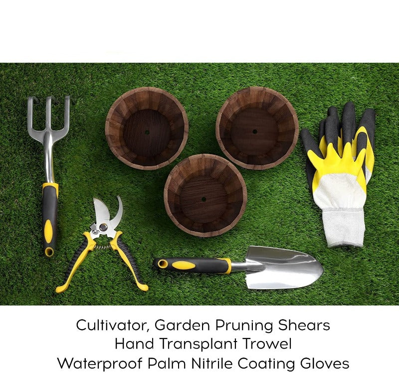 Jardinières en Bois Rustiques avec Ensemble d'Outils de Jardin