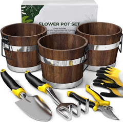 Jardinières en Bois Rustiques avec Ensemble d'Outils de Jardin