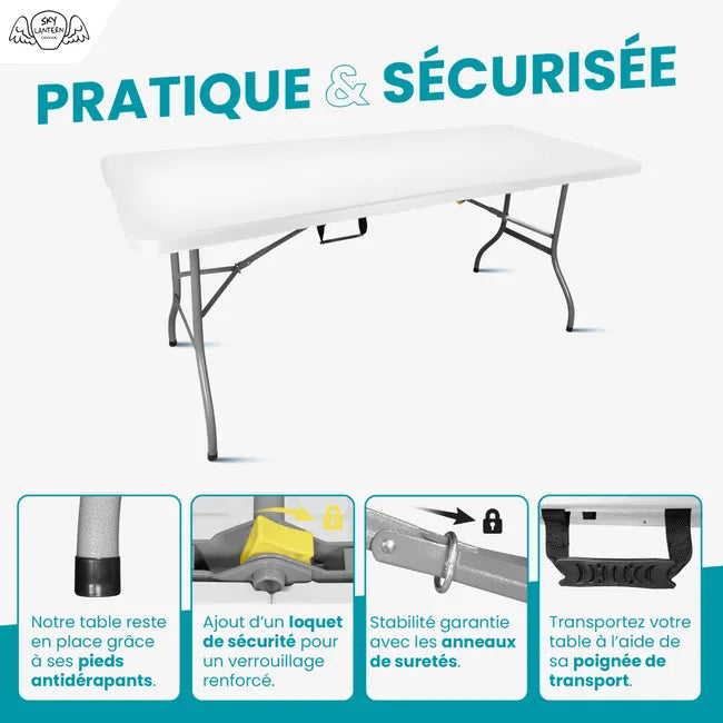 Table de Jardin Pliante - 180 cm x 74 cm