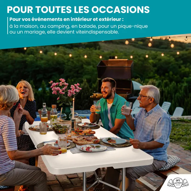 Table de Jardin Pliante - 180 cm x 74 cm