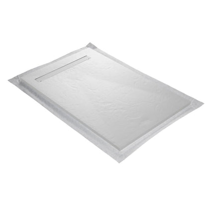 Receveur résine 120x90cm extra-plat MARMOX RC12090LITE-9010-LINE - Grille caniveau excentrée - Blanc imitation ardoise
