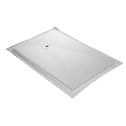 Receveur résine 160x90cm MARMOX RC16090SLATE-9010 - Grille carrée excentrée - Solid surface - Blanc imitation ardoise